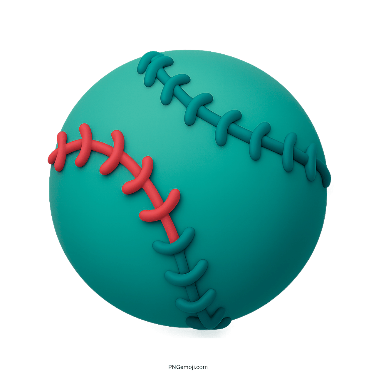 Teal green 3D baseball emoji with red and blue stitching in PNG format