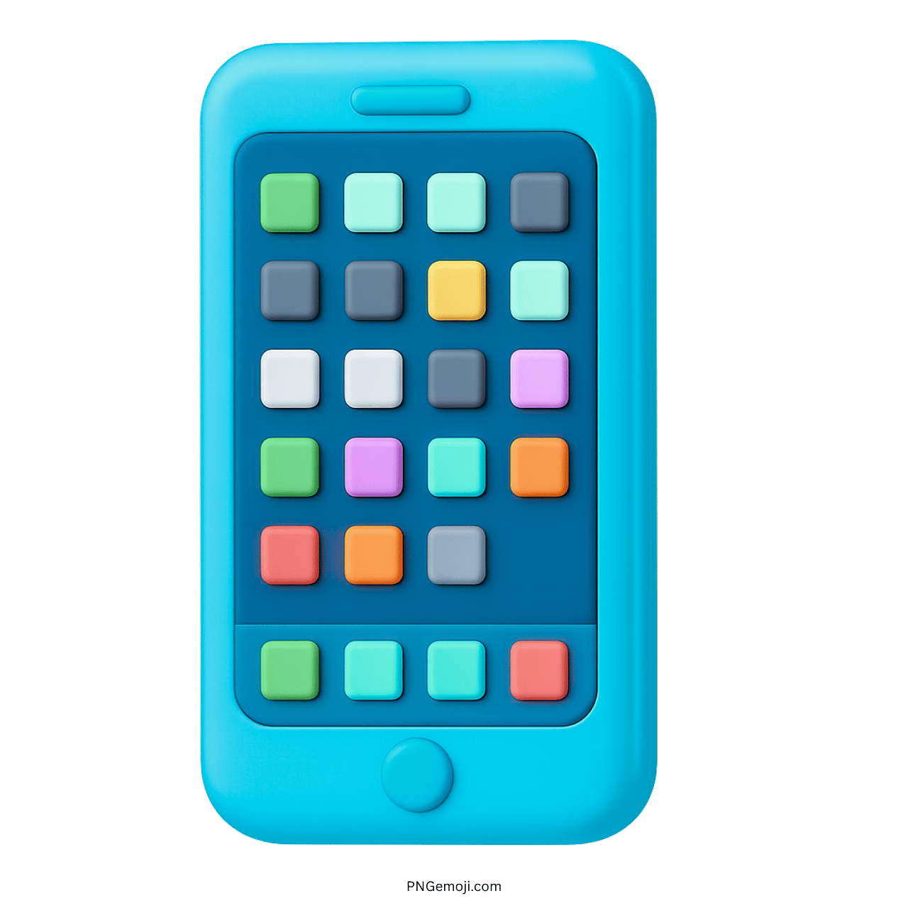 3D blue smartphone emoji with colorful square app icons on dark blue screen