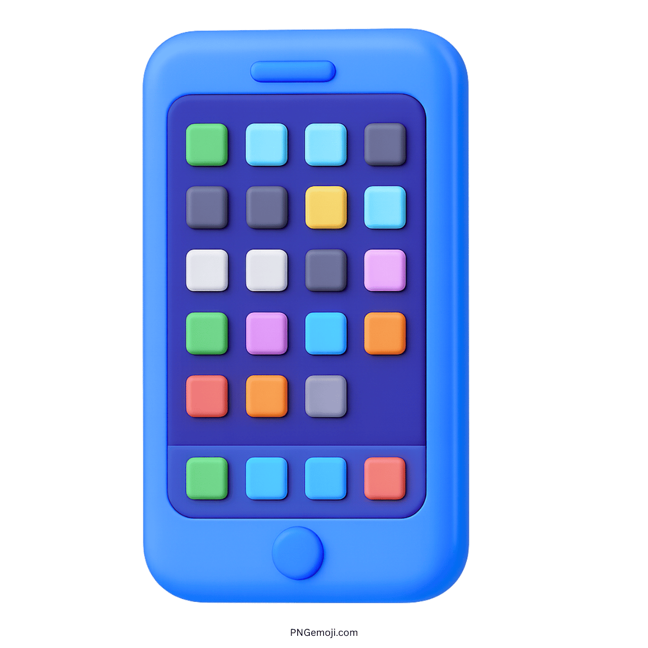 3D blue mobile phone emoji with colorful square app icons on screen