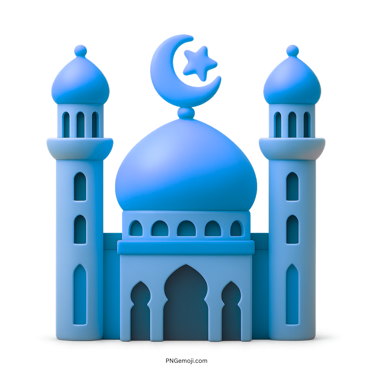 3D blue mosque emoji with crescent moon and star Islamic symbol illustration