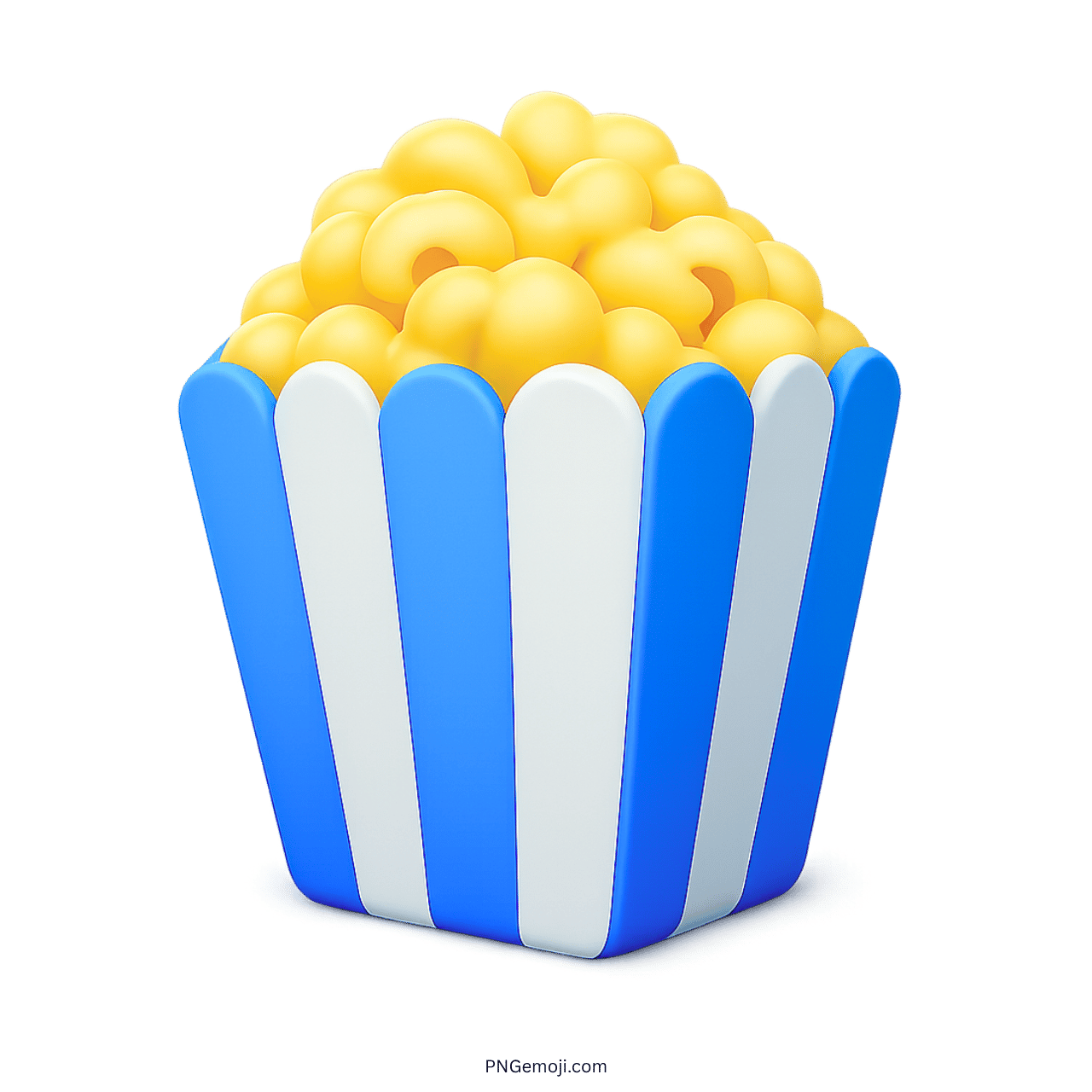 3D blue striped popcorn bucket emoji with yellow popcorn isolated transparent background