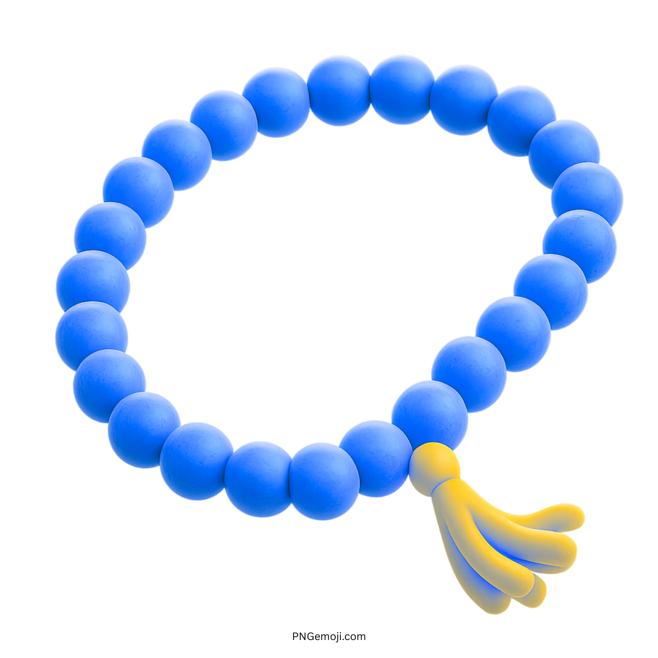 3D blue prayer beads emoji with yellow tassel on transparent background