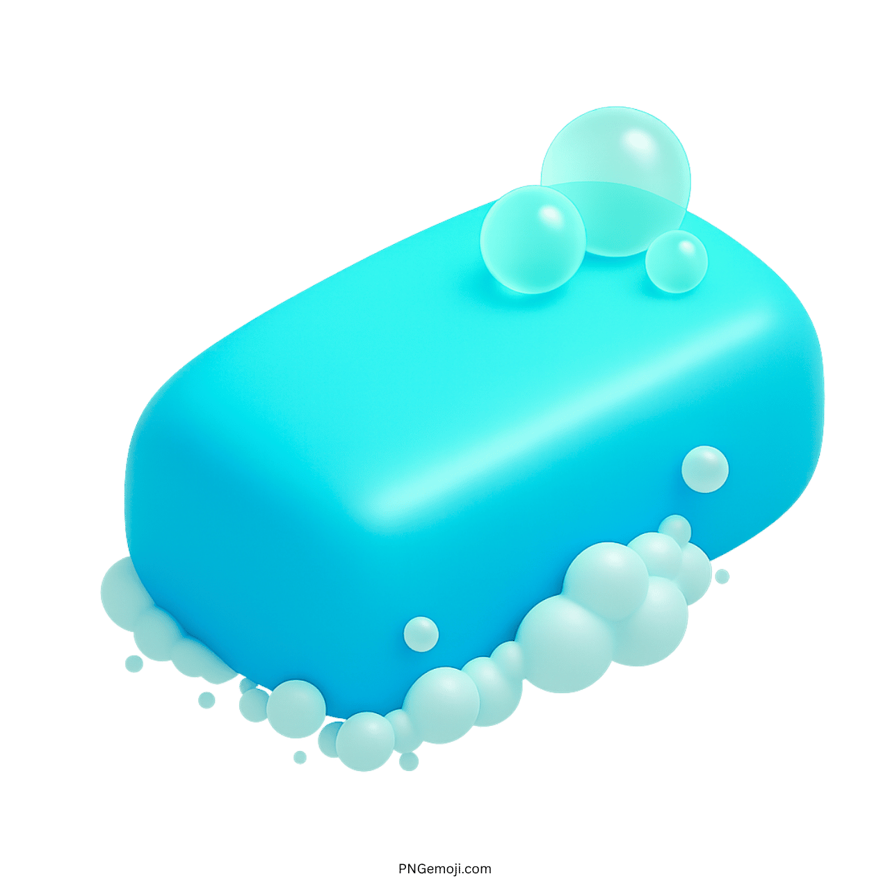 3D blue soap bar emoji with foamy bubbles and clean transparent background