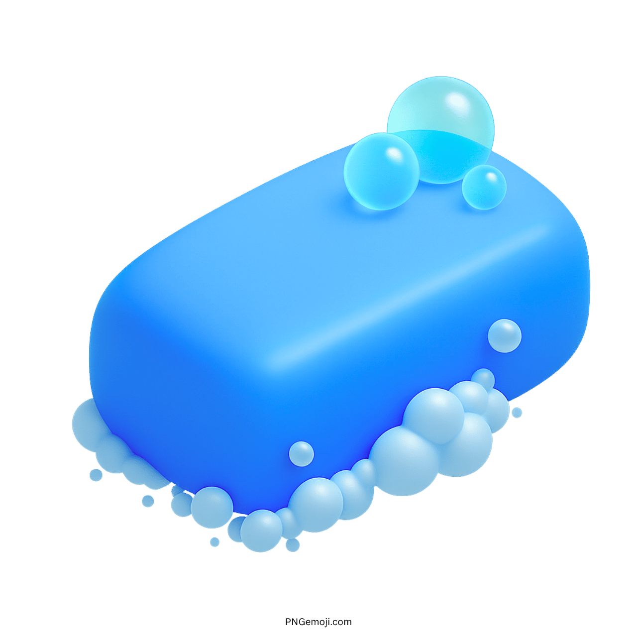 3D blue soap emoji with bubbles symbolizing cleanliness and hygiene in PNG format