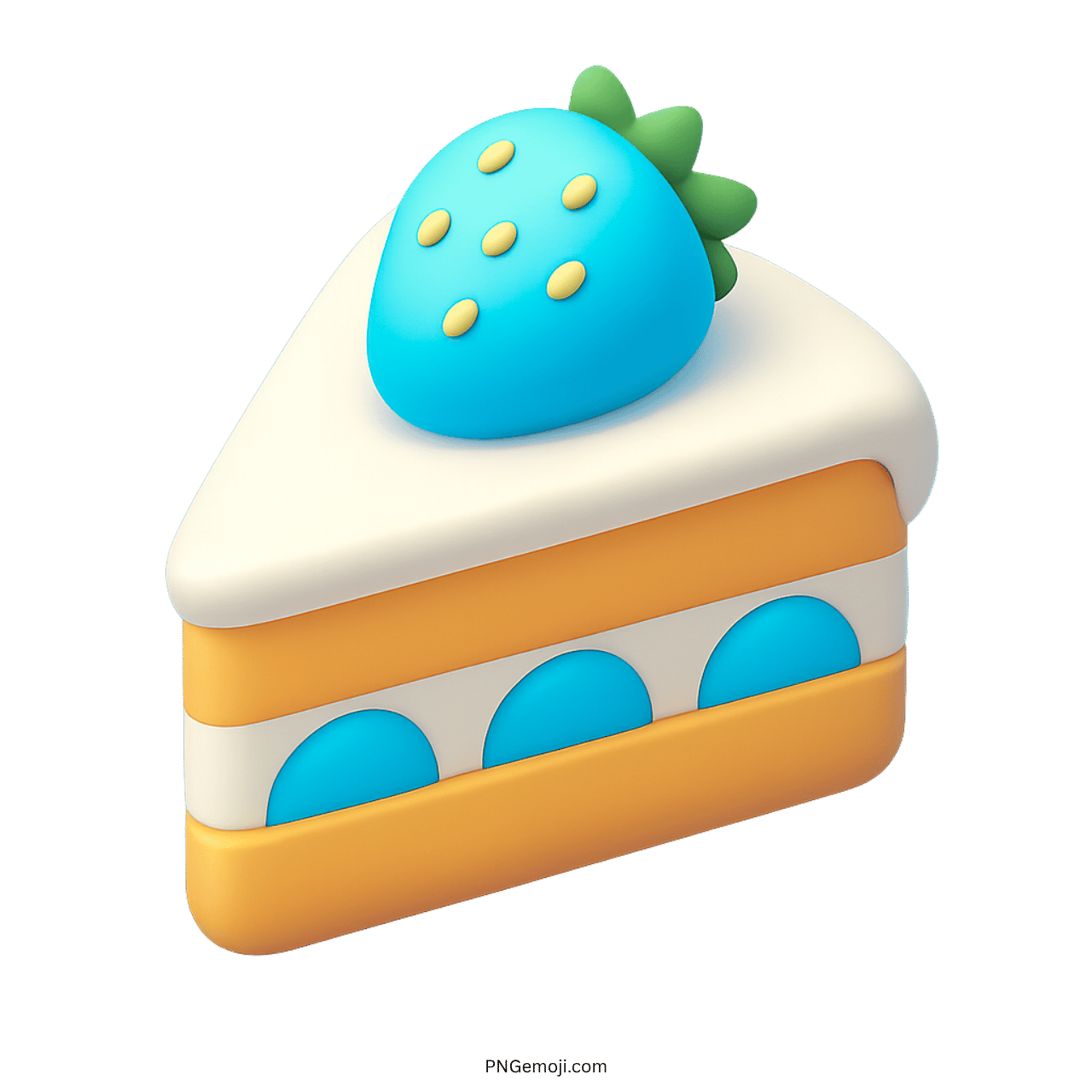 3D cake slice emoji with blue strawberry topping and cream layers