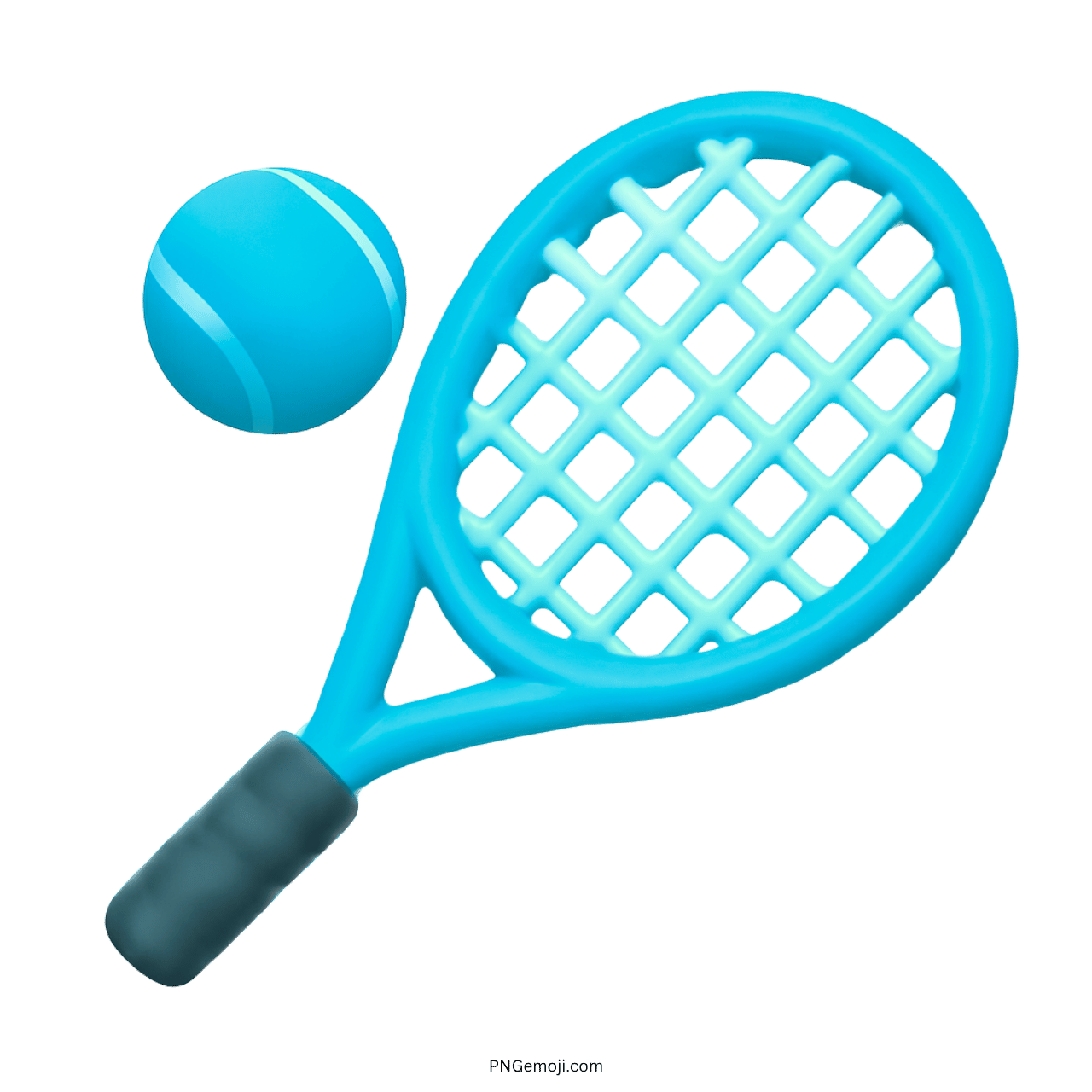 3D blue tennis racket with matching ball emoji on transparent background PNG