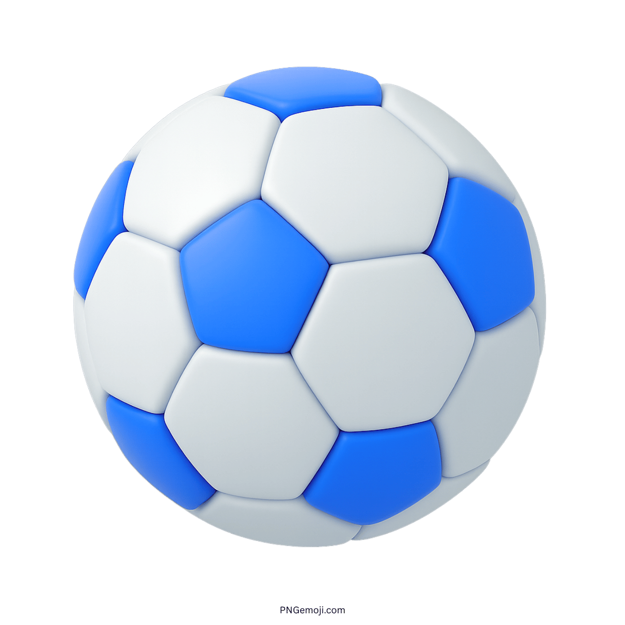 3D blue and white football emoji ball with hexagon soccer panel design
