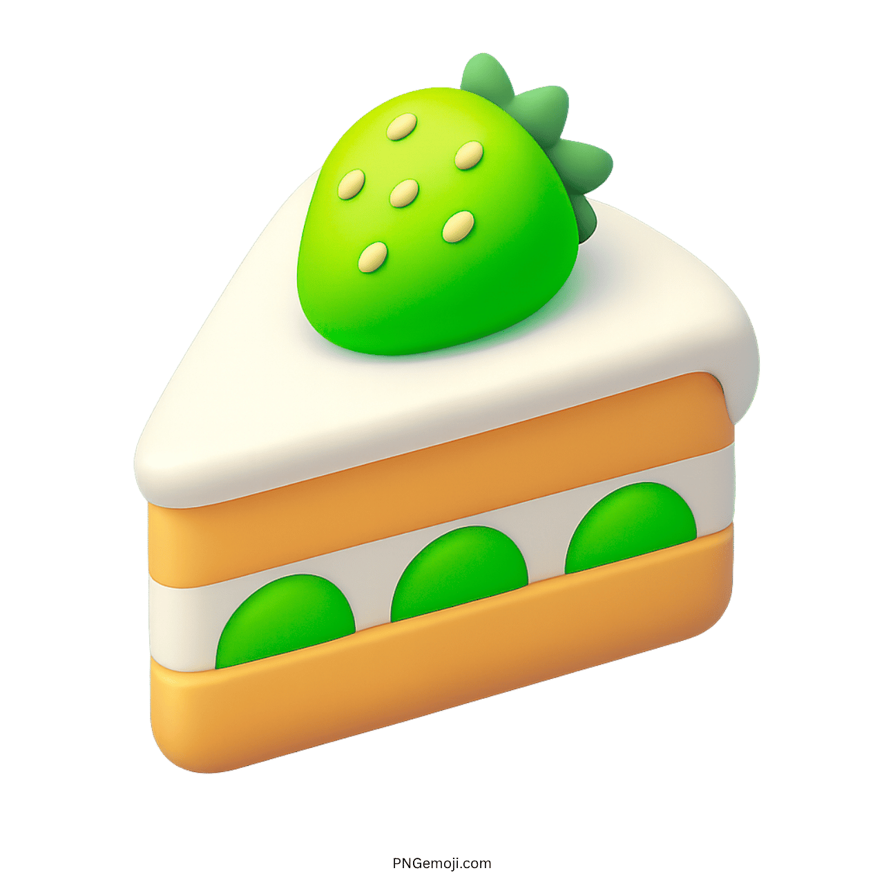 3D cake slice emoji with green strawberry and layered cream filling