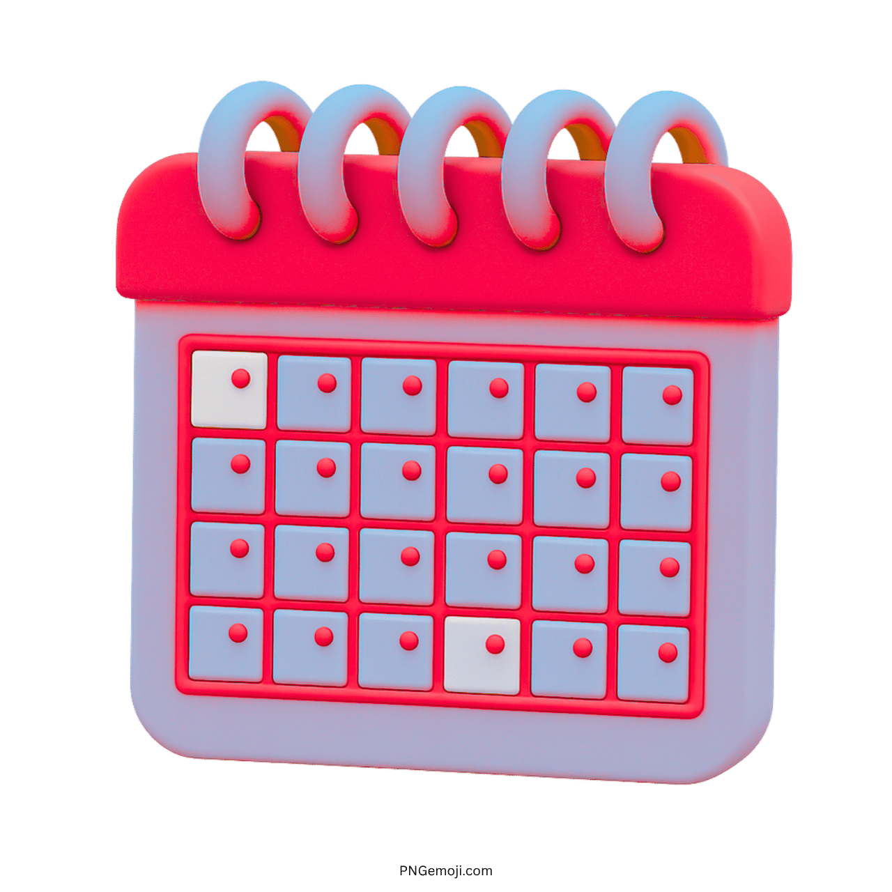 3D calendar emoji icon with red spiral rings and blue date boxes