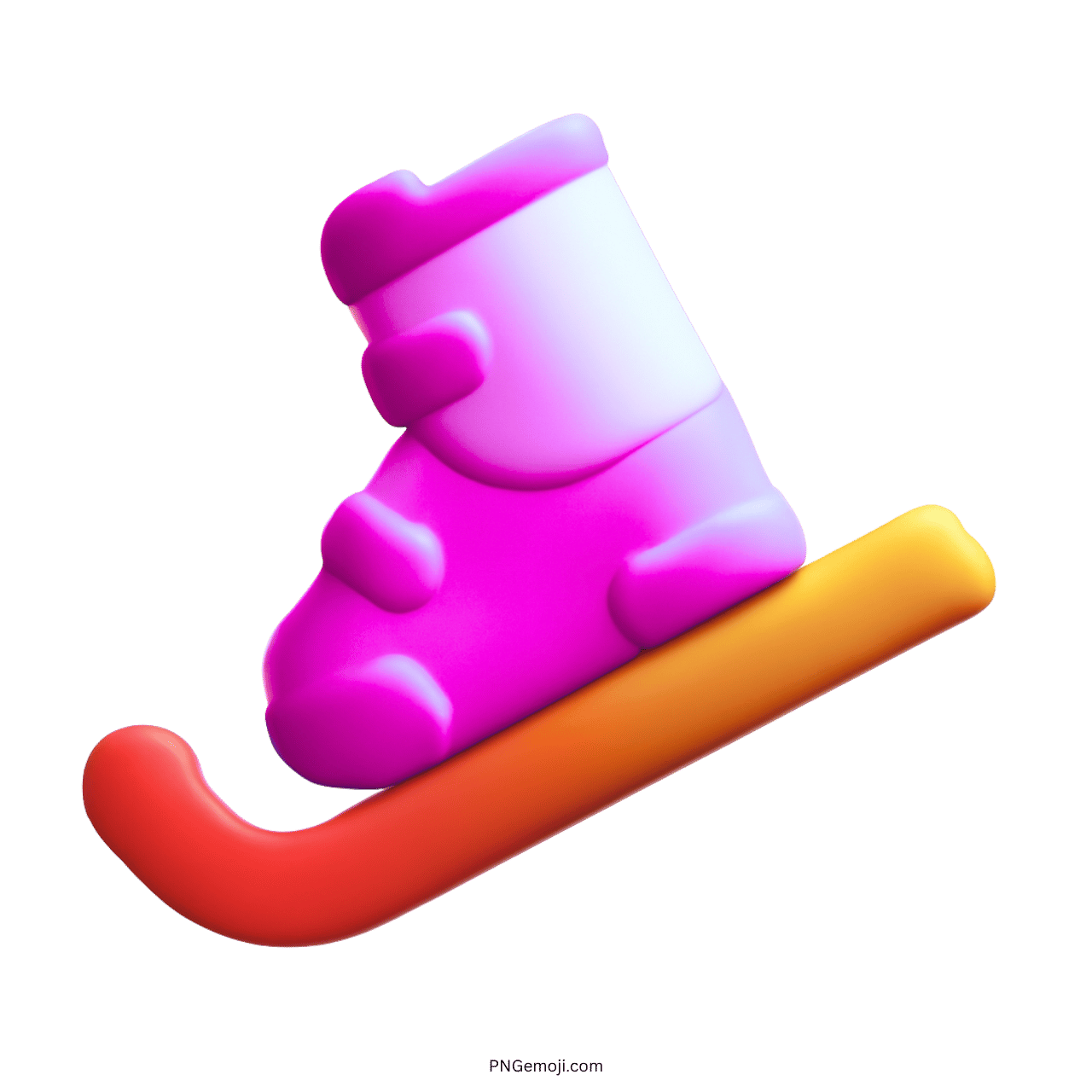 Colorful 3D ski boot emoji with curved ski blade in vibrant pink and orange