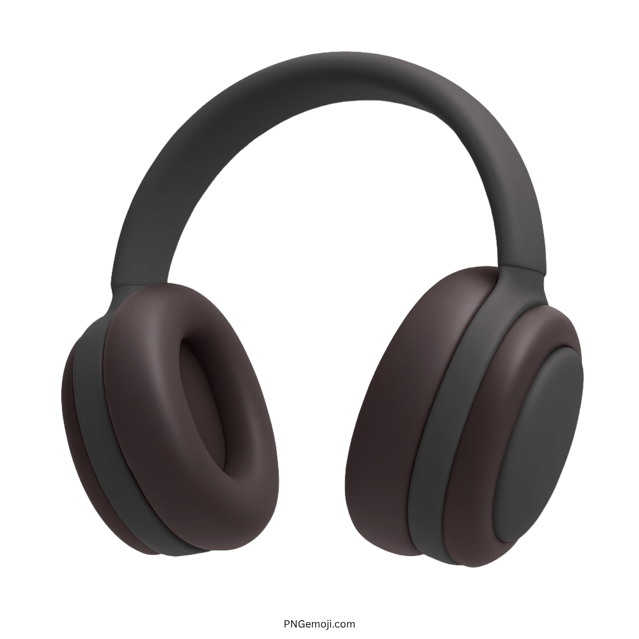 3D dark grey and brown headphones emoji icon with soft ear cushions and sleek band