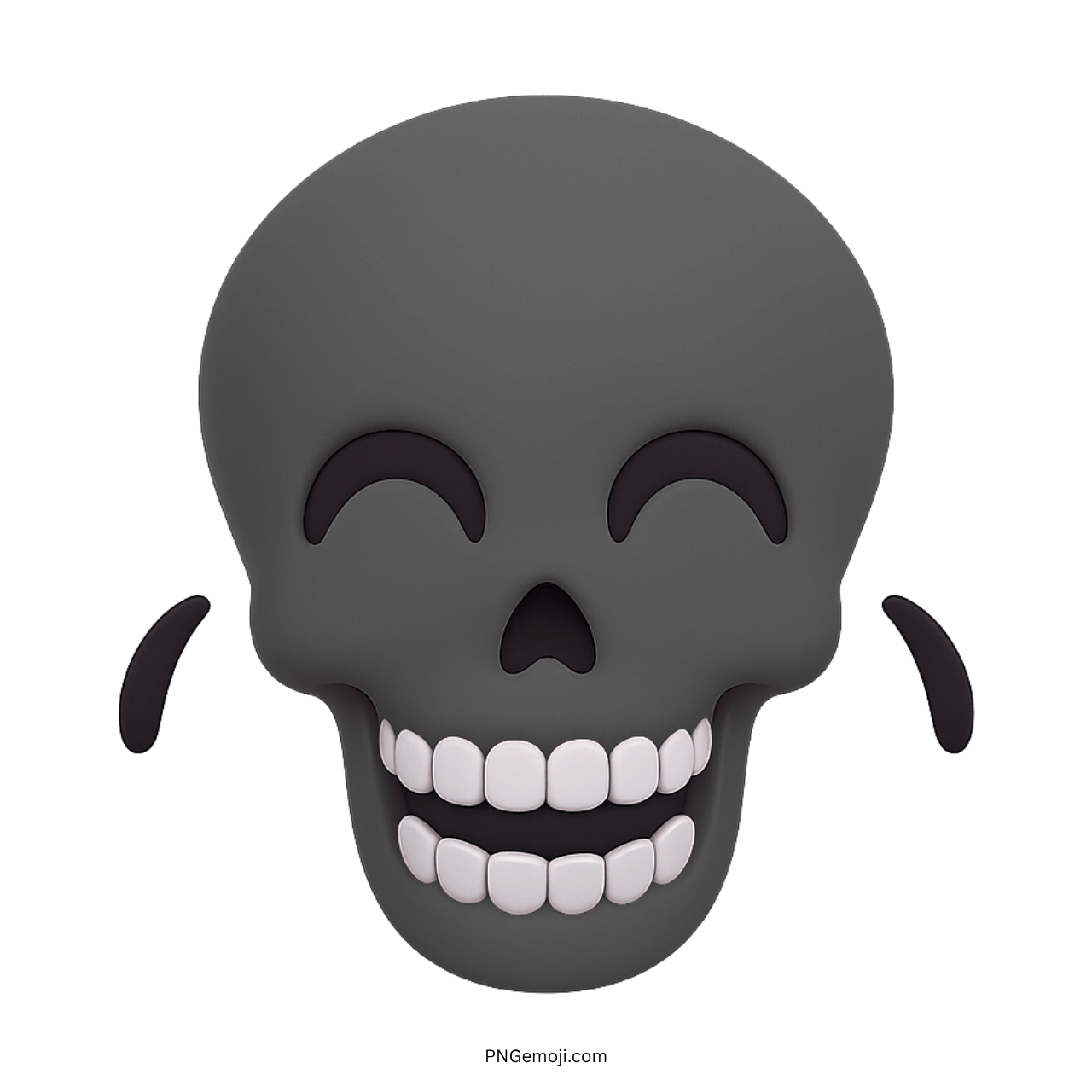 3D dark gray laughing skull emoji with tears of joy and wide white teeth