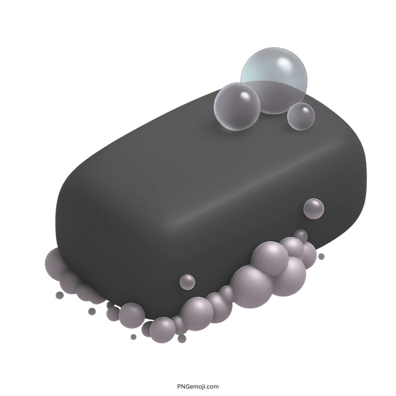 3D dark soap emoji with shiny bubbles representing hygiene and cleanliness in PNG