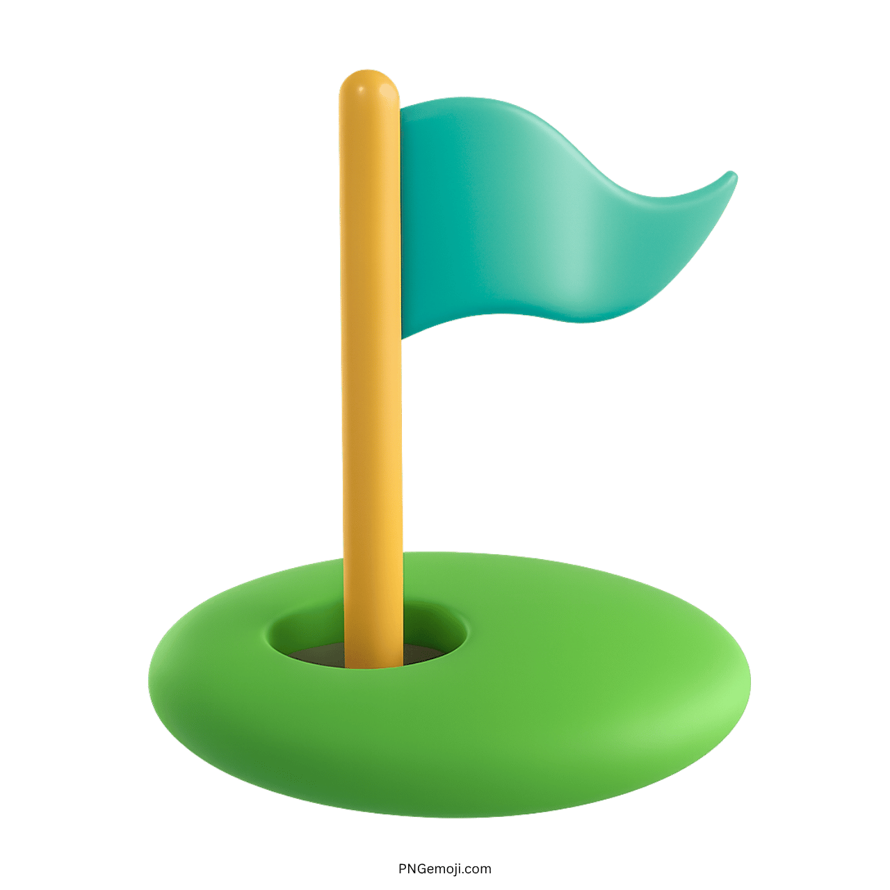 3D flag in golf hole emoji with green base and blue waving flag