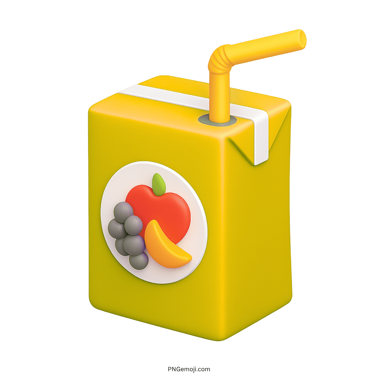 3D yellow juice box emoji with fruit label and bent straw