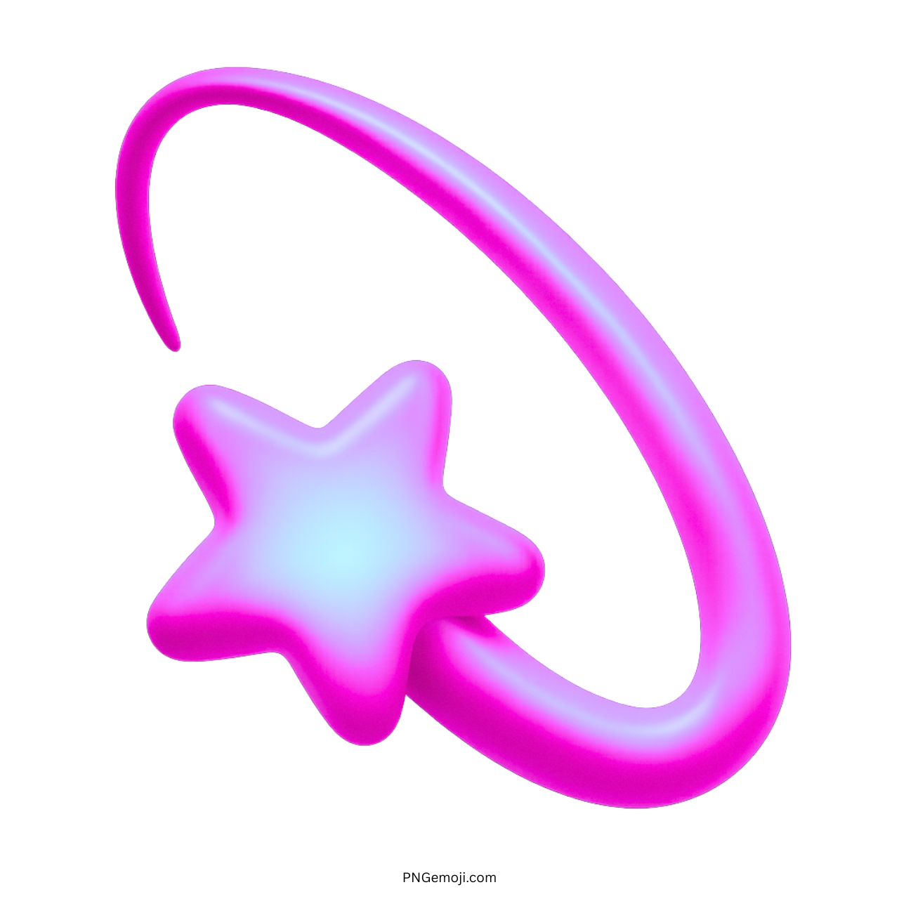 3D glowing pink dizzy star emoji with curved motion trail clipart PNG