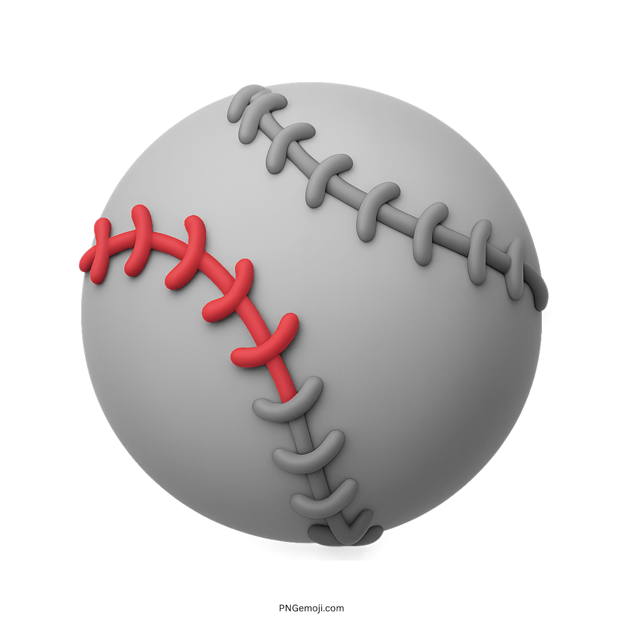 Gray 3D baseball emoji with red and dark gray stitching on transparent background