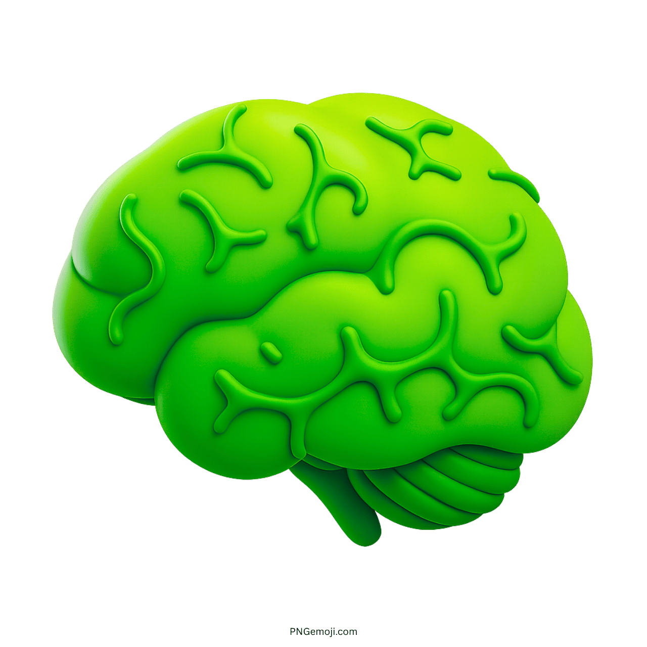 3D green brain emoji icon with neural texture and transparent clipart background