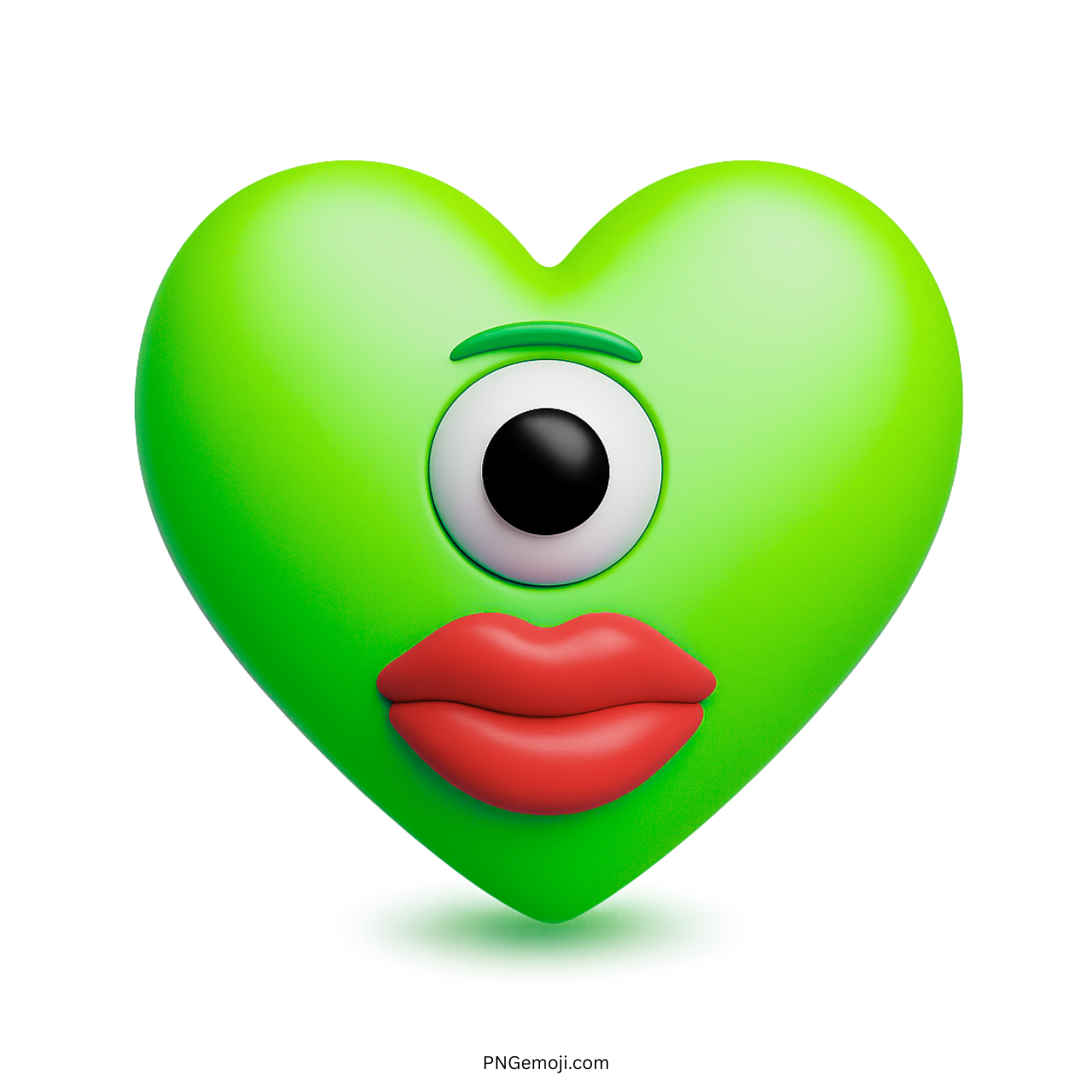 3D green cyclops heart emoji with single eye and bright red lips clipart