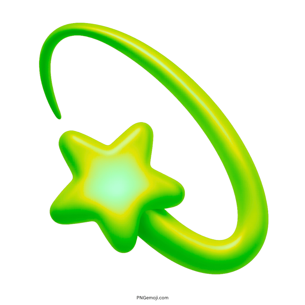 3D green dizzy emoji with swirling glowing star and transparent background