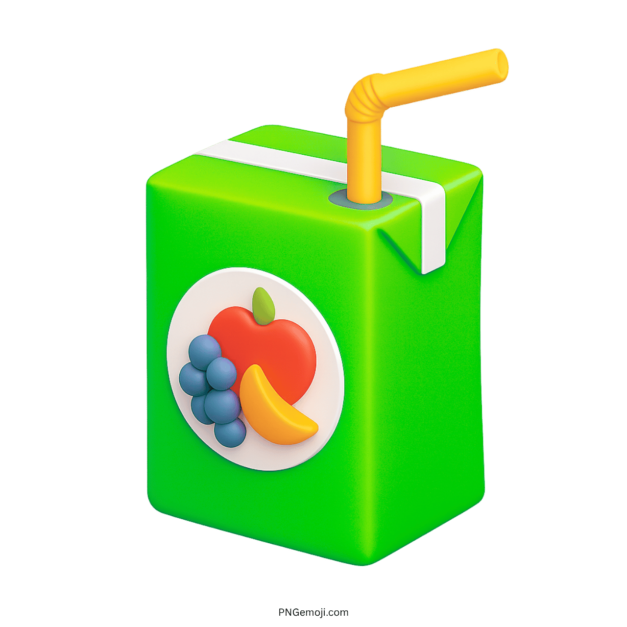 3D green juice box emoji with fruit label and yellow straw