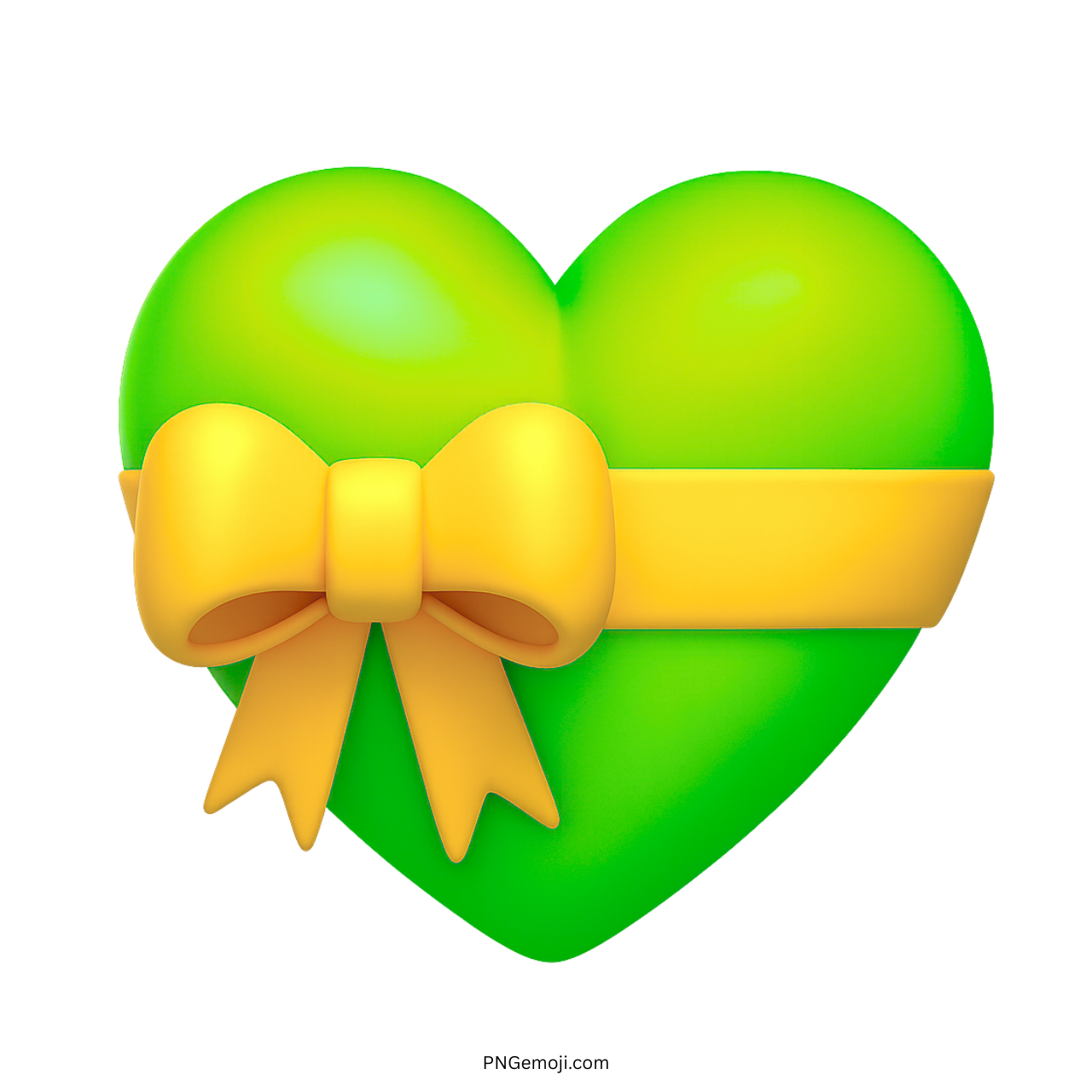 3D green heart emoji with yellow ribbon bow gift symbol PNG transparent