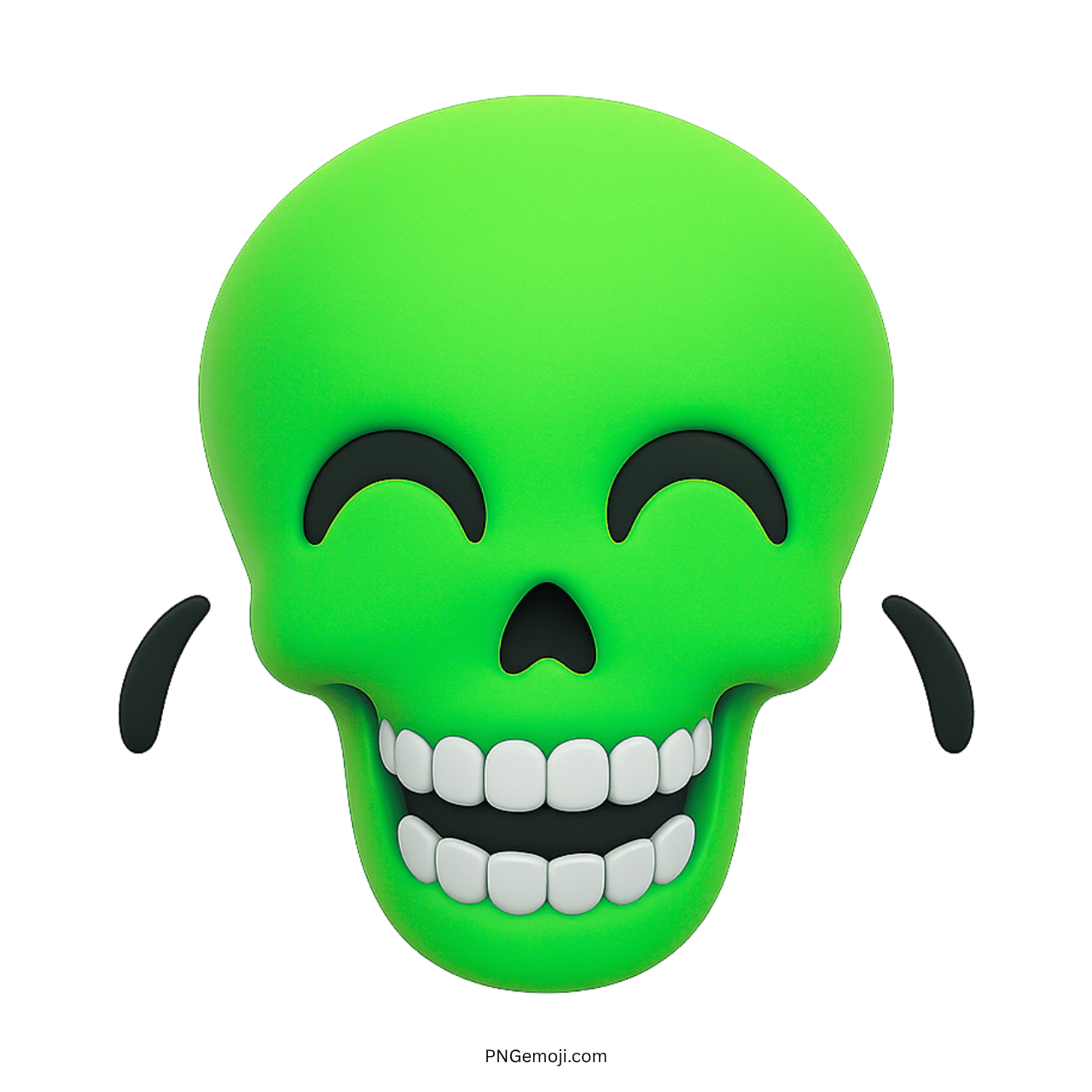 3D green laughing skull emoji with comic joy tears and toothy smile face