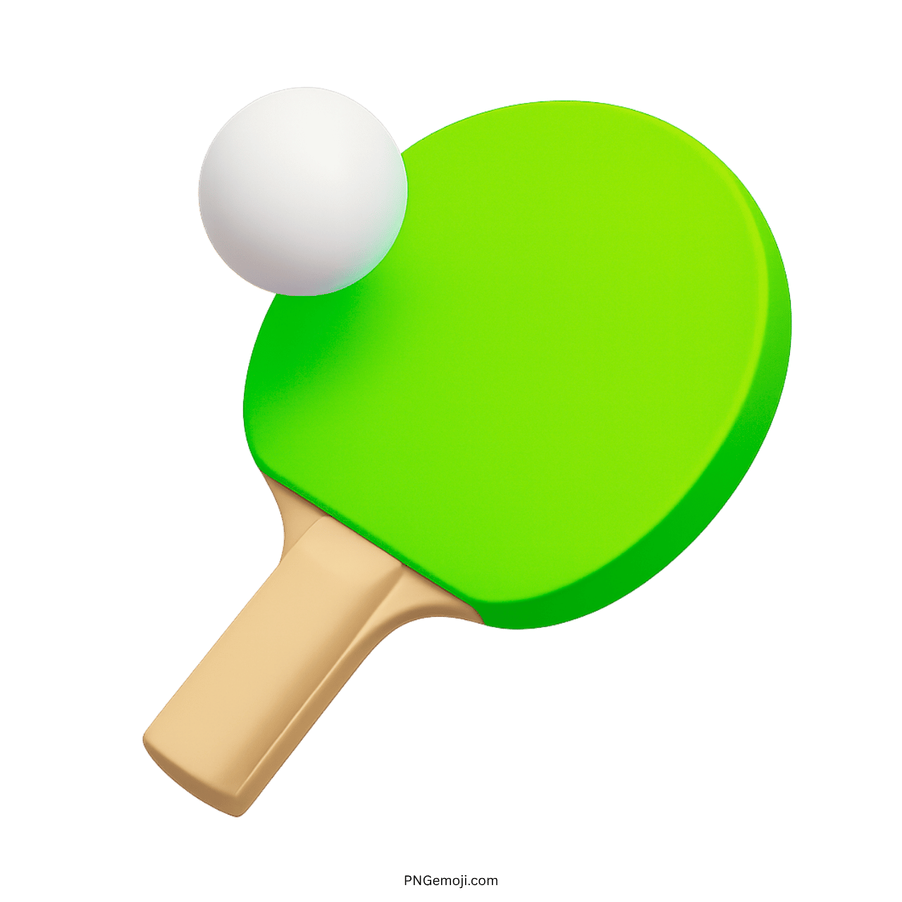 3D green ping pong paddle with white ball and transparent background