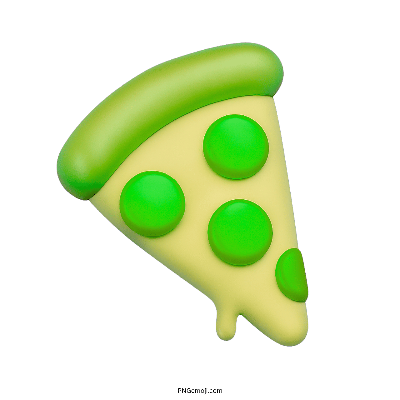 3D green pizza emoji slice with toppings and melted cheese on transparent PNG