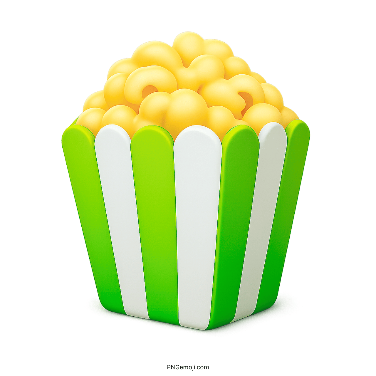 3D green and white striped popcorn bucket emoji with yellow popcorn transparent background
