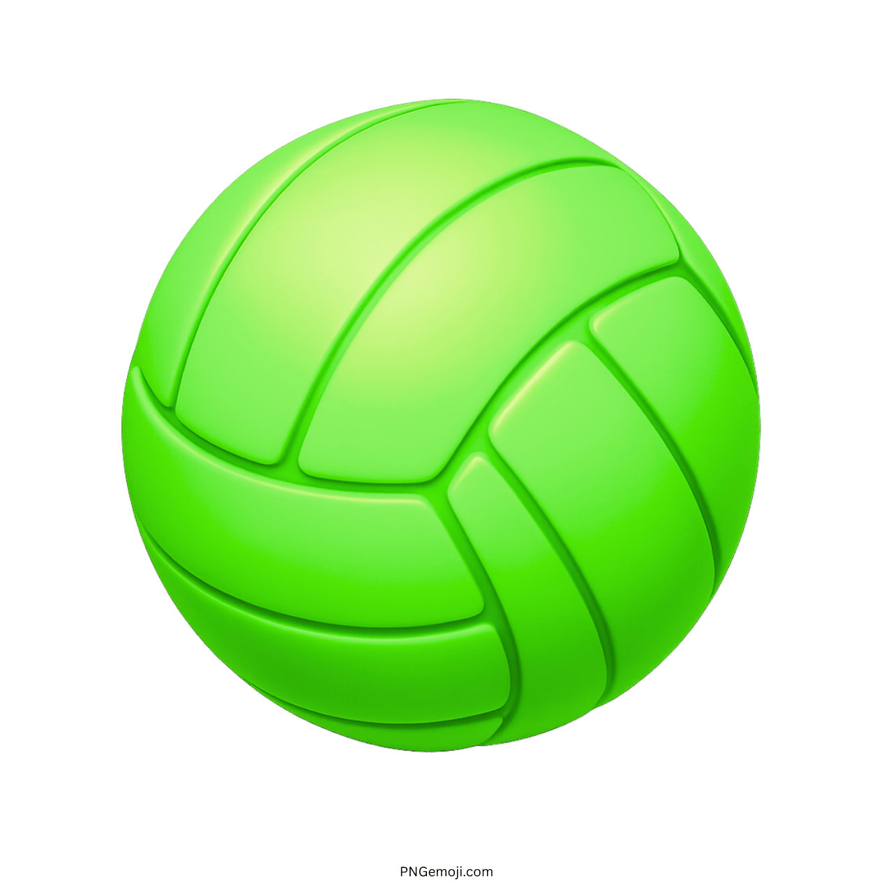 3D green volleyball emoji icon with glossy finish and detailed panel design on transparent background