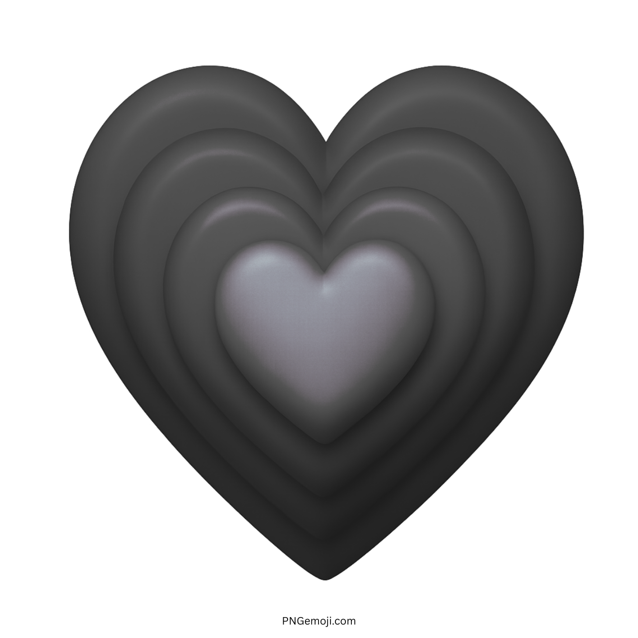 3D growing black heart emoji with layered design, sleek shiny effect, and transparent background