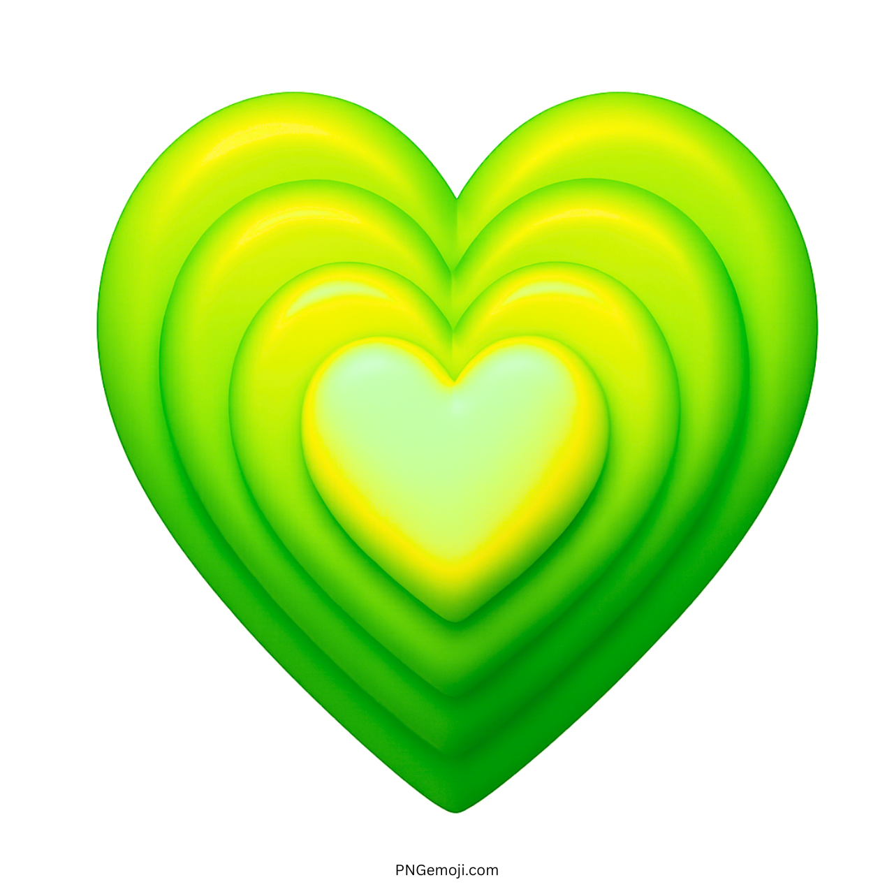 3D growing green heart emoji with layered design, fresh glowing effect, and transparent background