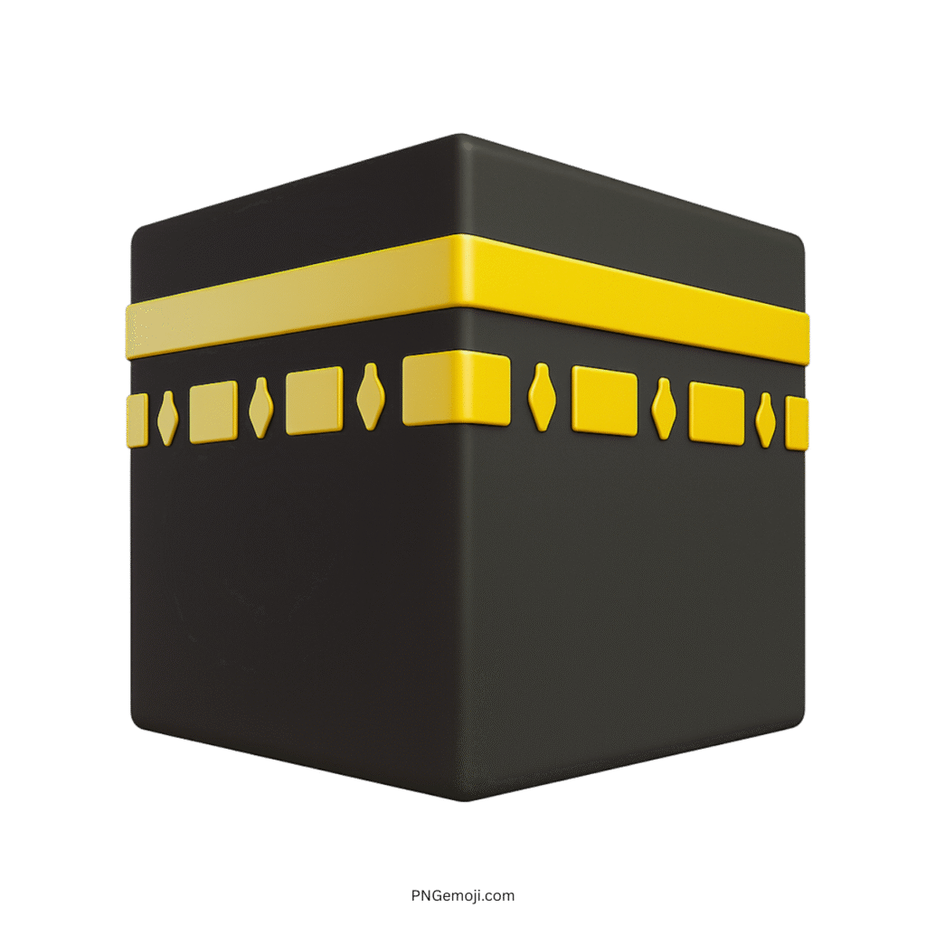 3D Kaaba emoji with black cube and yellow gold band, Makkah Islamic clipart