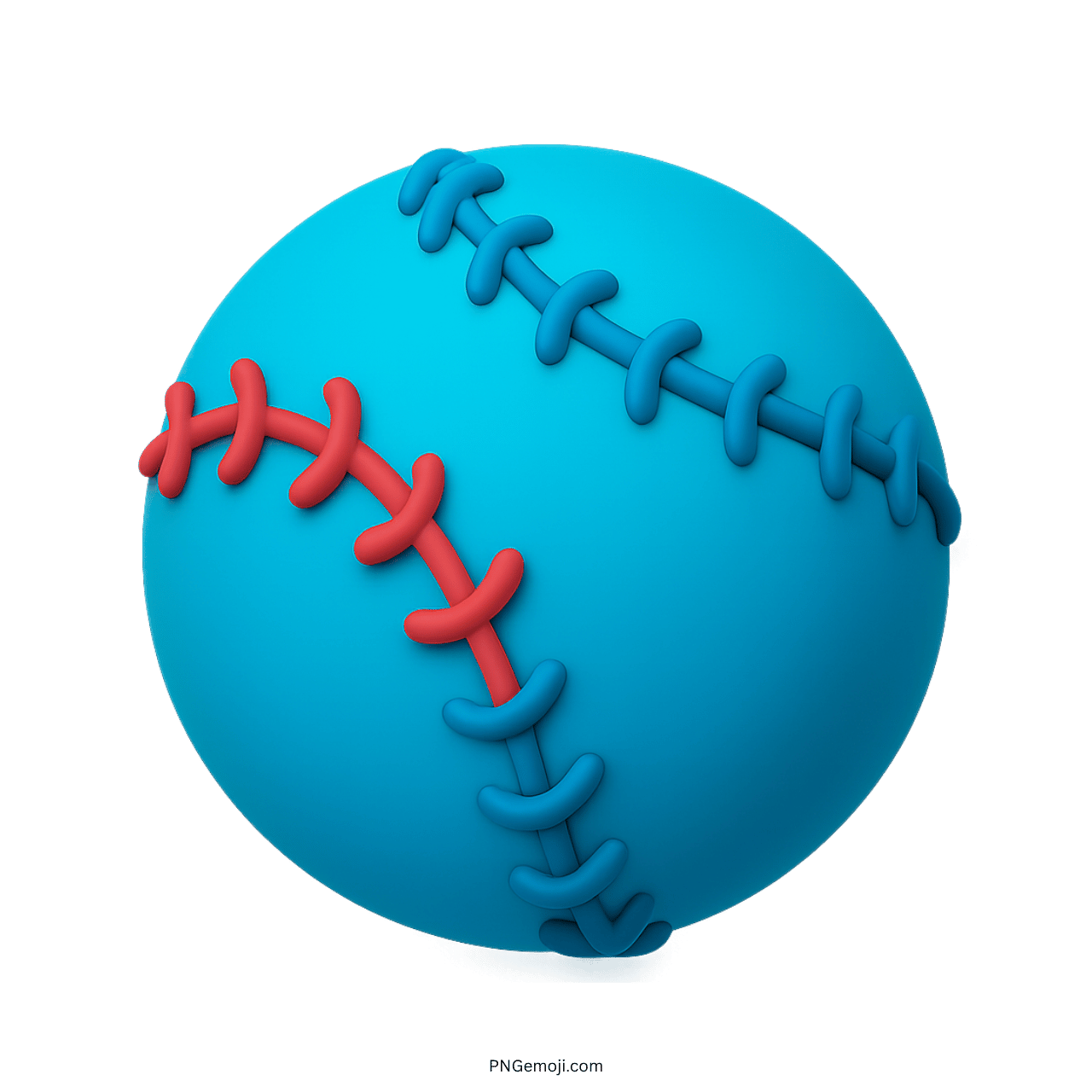 Light blue 3D baseball emoji with red and blue stitching on transparent background