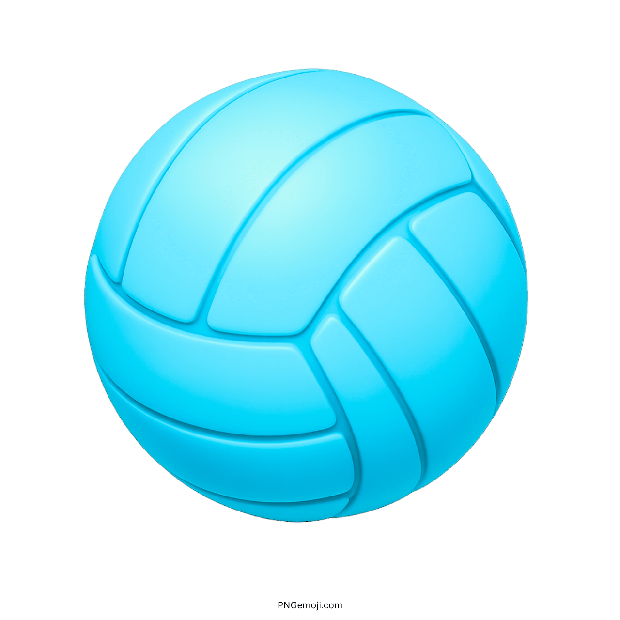 3D light blue volleyball emoji icon with glossy finish and detailed panel design on transparent background