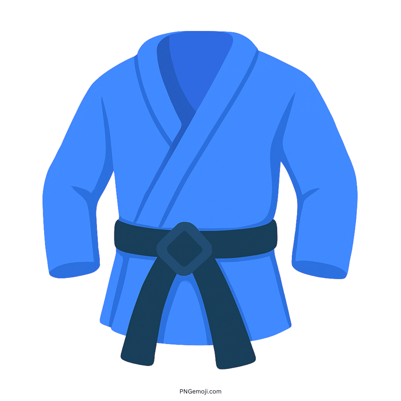 3D blue martial arts uniform emoji with black belt on transparent background