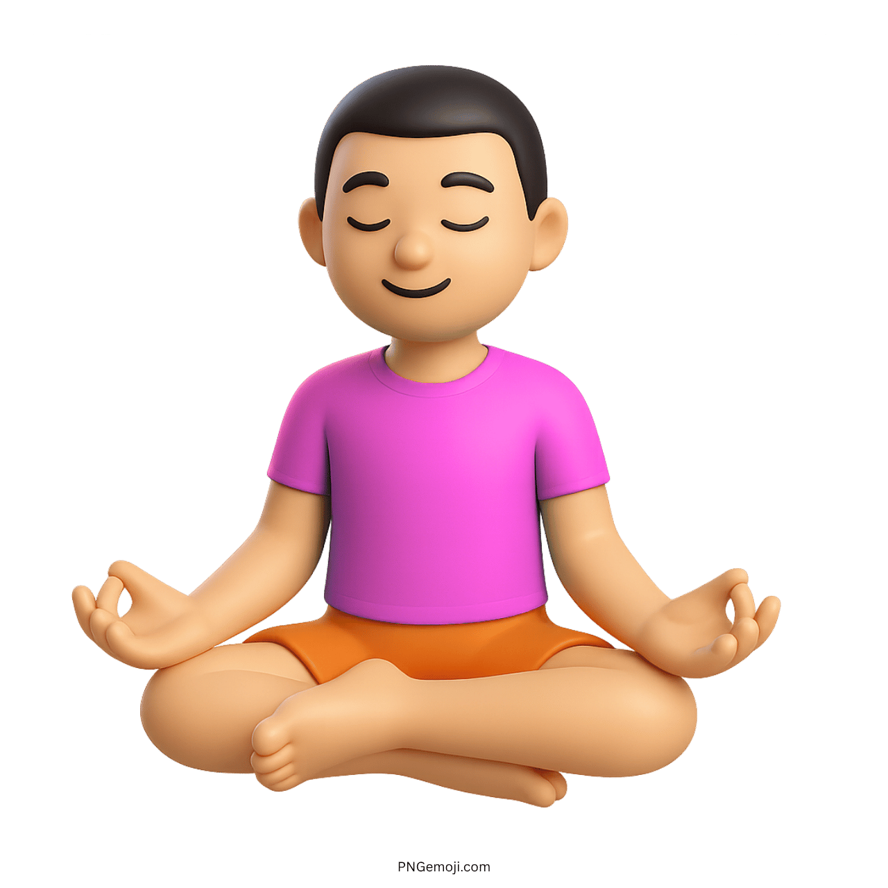 3D emoji of person meditating in lotus pose wearing a pink t-shirt