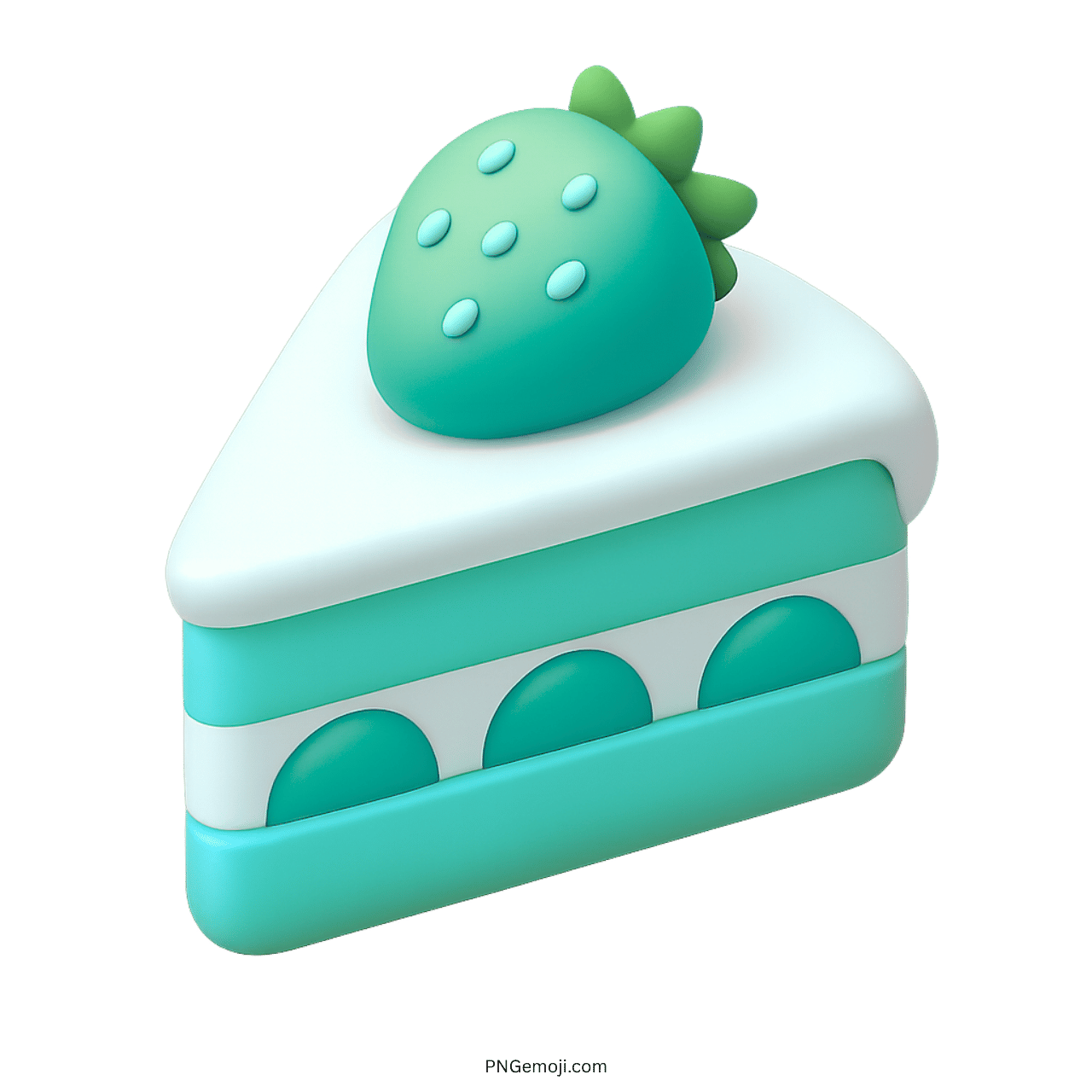 3D mint green cake slice emoji with strawberry topping and cream layer