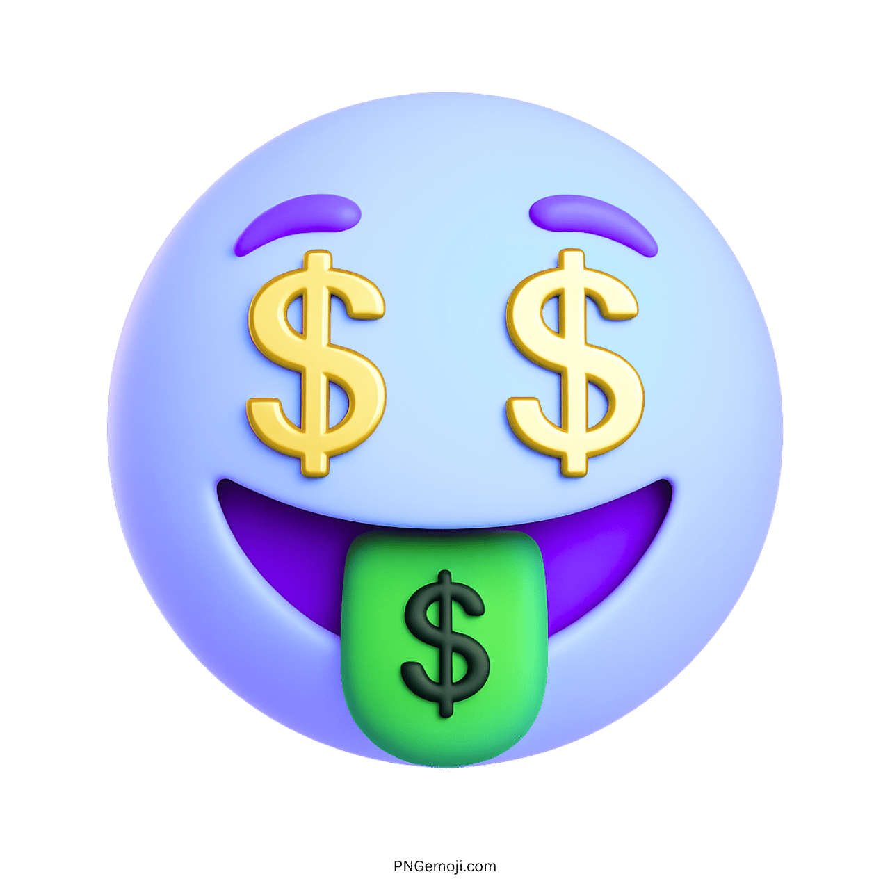 3D money mouth face emoji with dollar eyes and green tongue in cartoon style