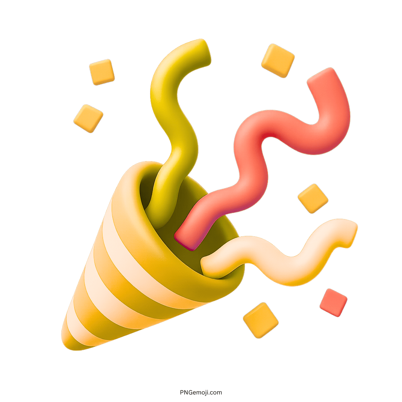 3D confetti party popper emoji PNG with colorful streamers and transparent background