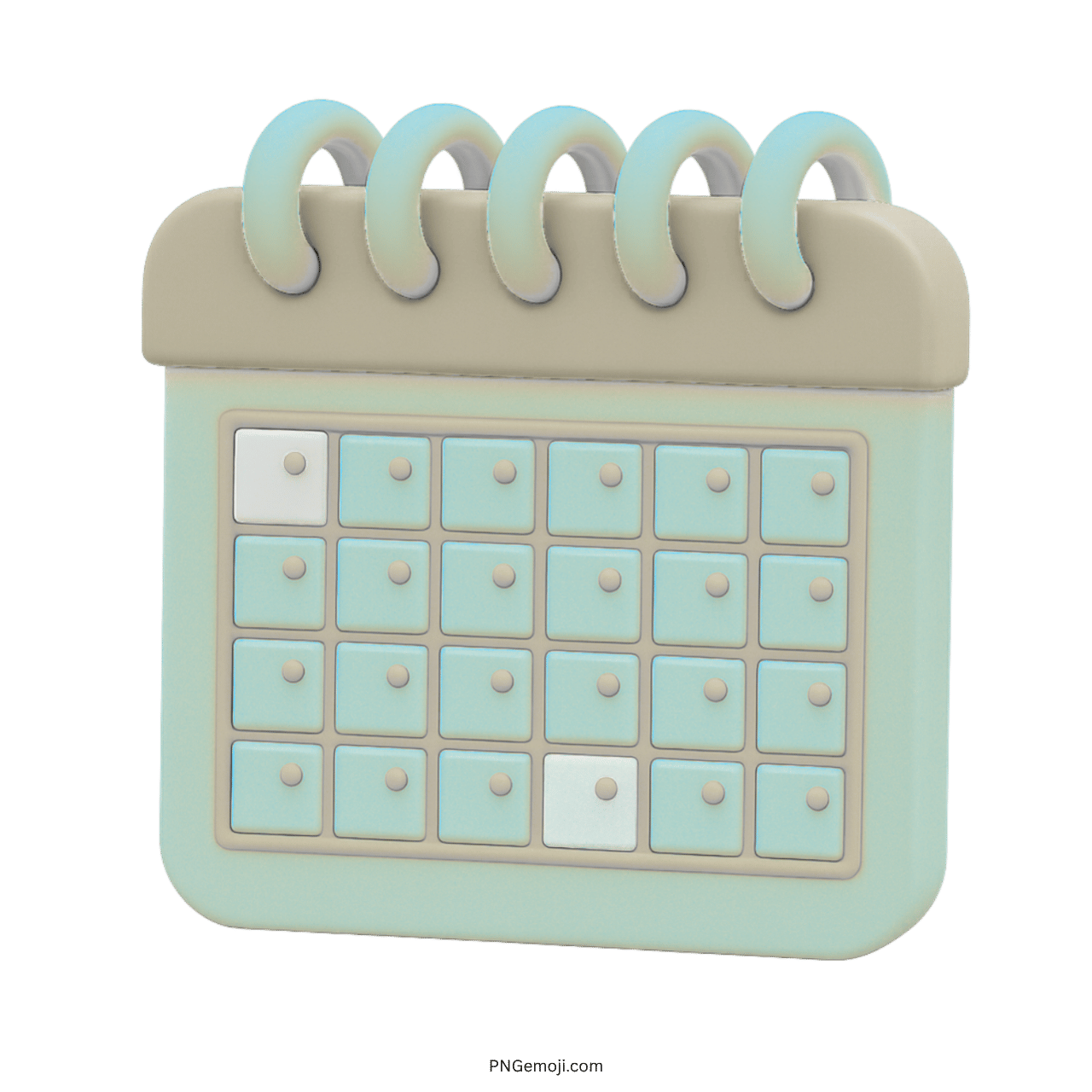 3D pastel calendar emoji in beige and mint green with dotted date blocks