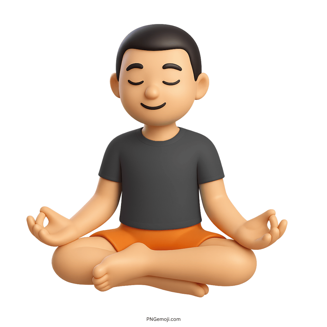 3D cartoon person meditating in lotus position with calm expression and closed eyes