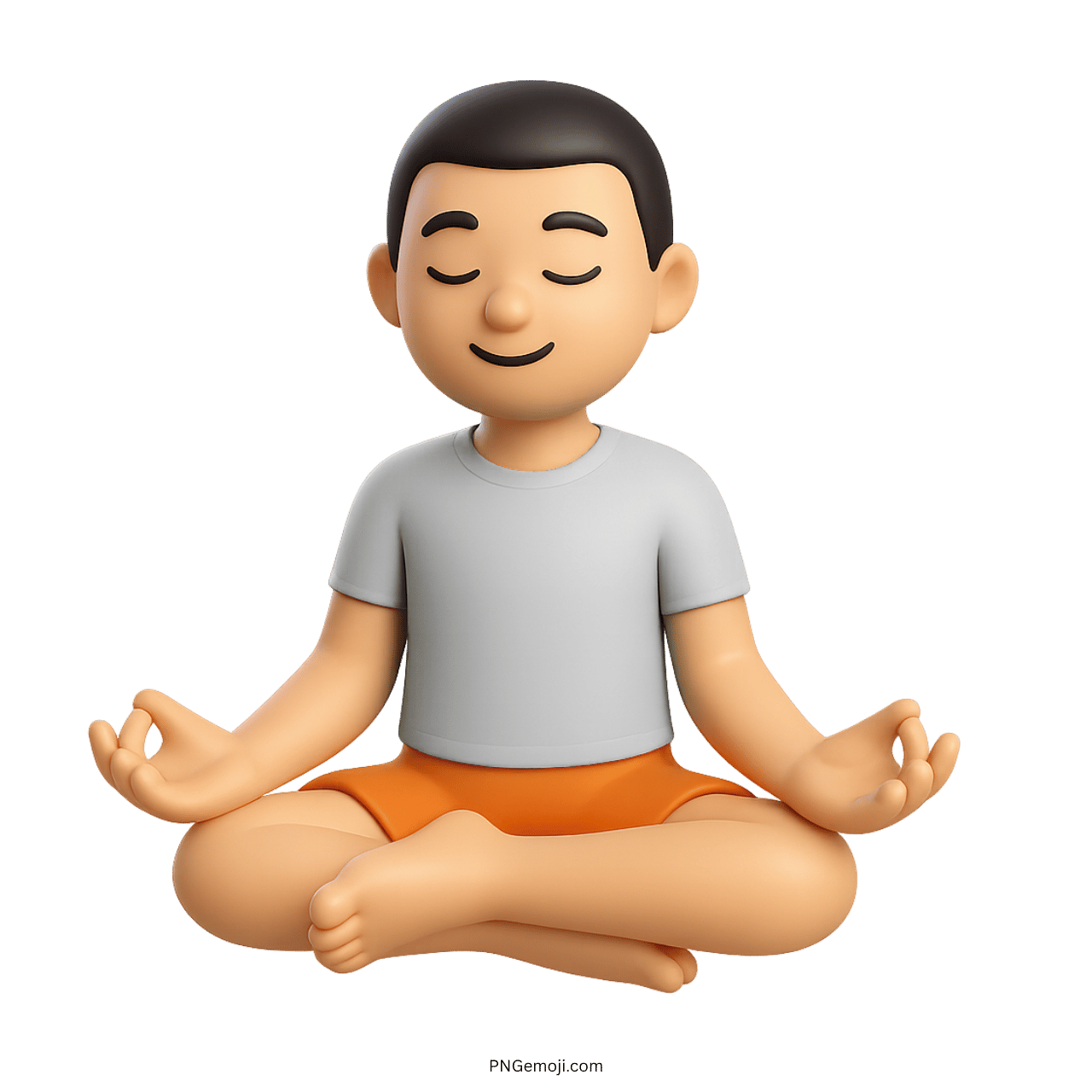 3D cartoon emoji of person meditating in lotus pose wearing a white shirt