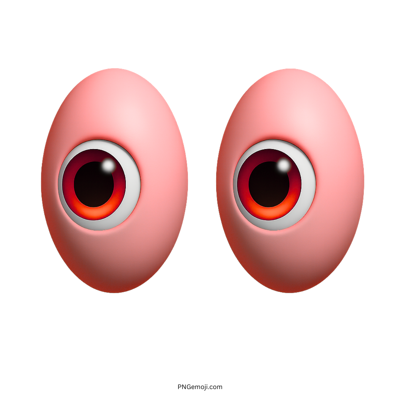 3D pink eyes emoji icon with red pupils and alert wide-eyed expression