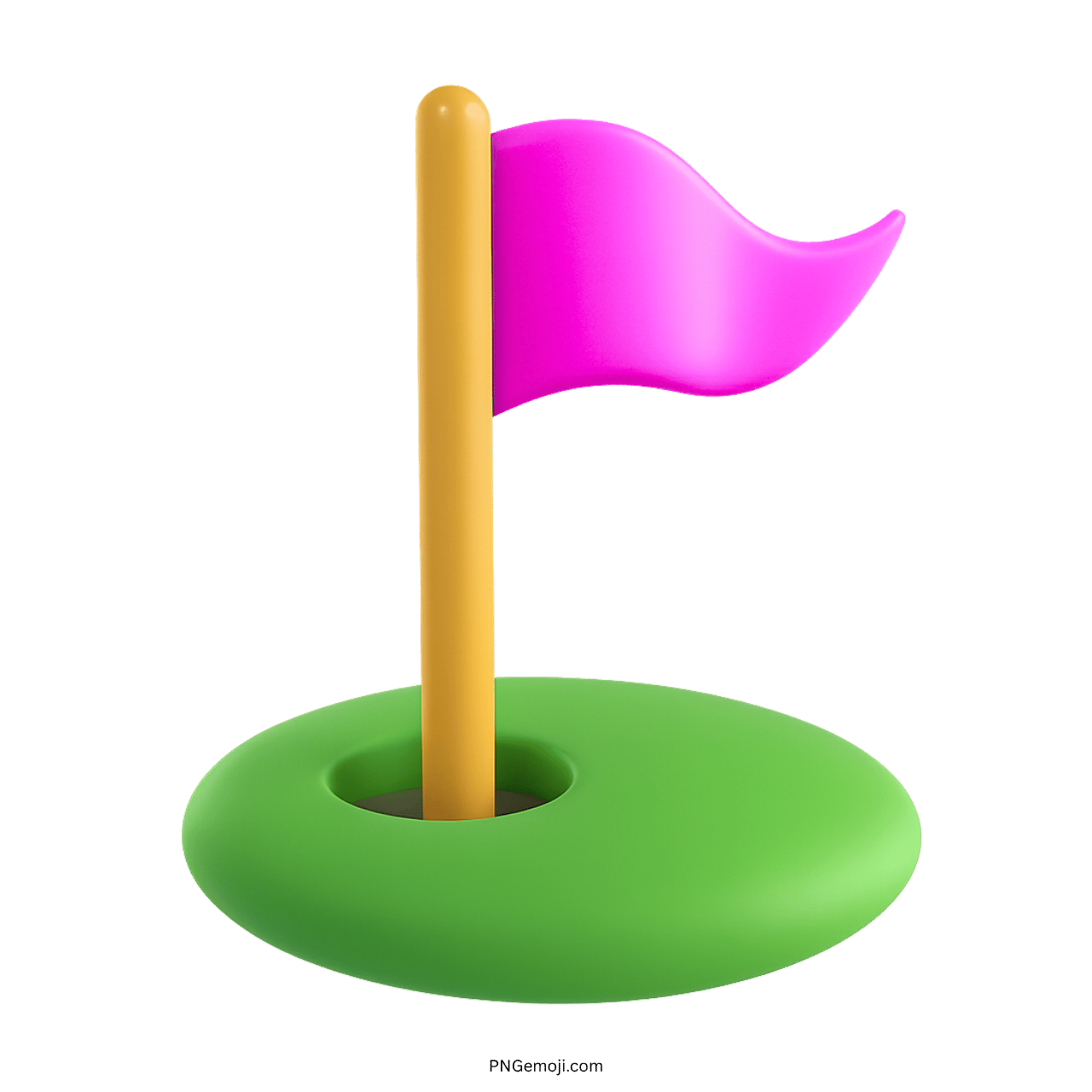 3D pink flag in green hole emoji with yellow pole and transparent background icon