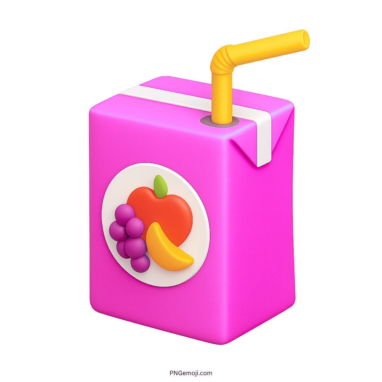 Pink 3D juice box emoji with fruit design and yellow bendy straw