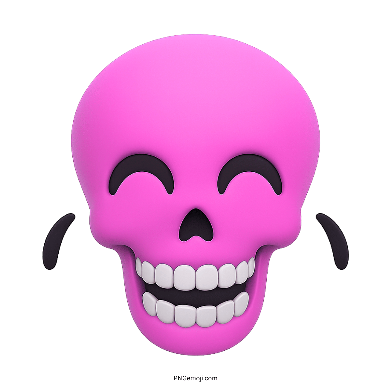 3D pink laughing skull emoji with wide smile and joyful crying eyes expression