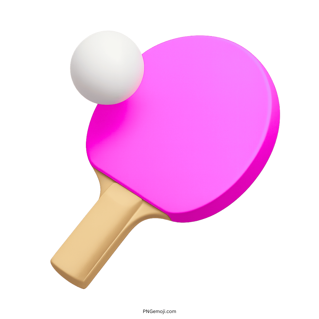 3D pink ping pong paddle and white ball on transparent background