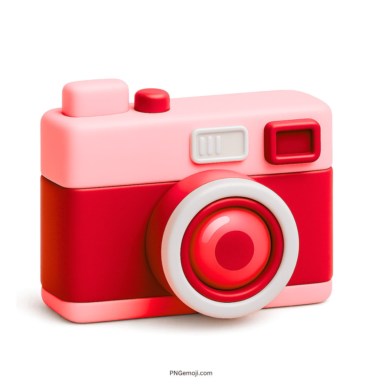 3D red and pink camera emoji with cartoon-style design and transparent background